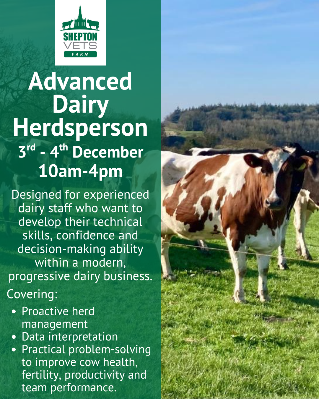 3rd-4th December Advanced Dairy Herdsperson